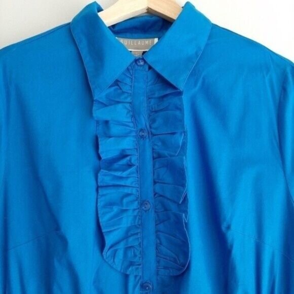 GUILLAUME Shirt Midi Dress w/ Scalloped Eyelet Hem Blue Sz S - Picture 6 of 14